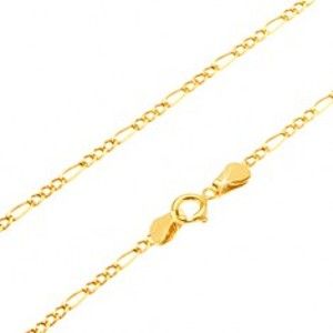 Šperky eshop - Figaro retiazka v žltom 14K zlate - tri malé očká a podlhovasté očko, 440 mm GG170.13