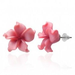 Šperky eshop - Fimo náušnice kvietok - zvlnené ružové lupienky AA04.29
