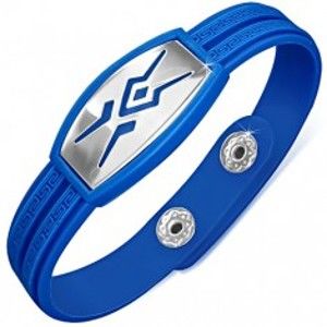 Šperky eshop - Gumený náramok modrej farby, známka s tribal vzorom AA35.11
