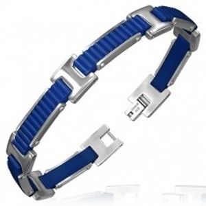 Šperky eshop - Gumový náramok - vrúbkované pásy s H spojmi, modrý dizajn X33.9
