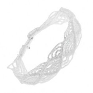 Šperky eshop - Háčkovaný biely šnúrkový náramok s vlnkovým motívom P07.12