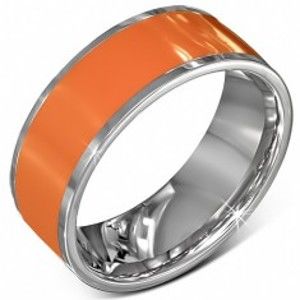 Šperky eshop - Hladká oceľová obrúčka v oranžovej farbe s okrajom striebornej farby J1.16 - Veľkosť: 64 mm