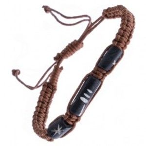 Šperky eshop - Hnedý šnúrkový náramok, pletený, ozdobné valčeky Y53.10