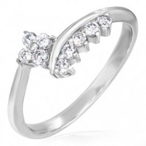 Šperky eshop - Jemný zásnubný prsteň - zirkónový kvietok a lemovanie F8.15 - Veľkosť: 54 mm