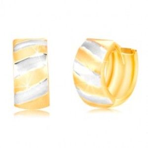 Šperky eshop - Kĺbové náušnice v 14K zlate - krúžok s matnými dvojfarebnými pásmi GG217.51