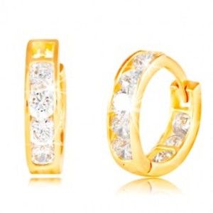 Šperky eshop - Kĺbové náušnice v žltom 14K zlate - okrúhle, vsadené ligotavé číre zirkóny GG210.48