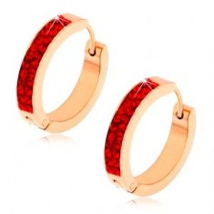 Šperky eshop - Kĺbové náušnice z ocele, medená farba, rubínovo červené zirkóny S79.08