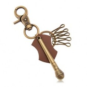 Šperky eshop - Kľúčenka s mosadzným odtieňom, vyrezávaný pás zo syntetickej kože, mikrofón Z38.10