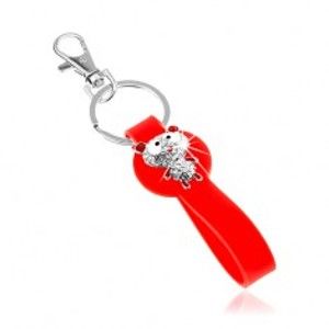 Šperky eshop - Kľúčenka so silikónovým príveskom červenej farby, zirkónový medvedík SP65.09