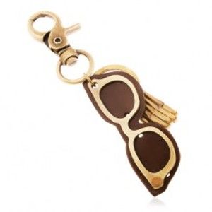 Šperky eshop - Kľúčenka v mosadznej farbe s patinovaným povrchom, okuliare z kože a kovu Z39.3