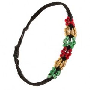 Šperky eshop - Korálkový náramok, čierna šnúrka, farebné kruhy S20.04