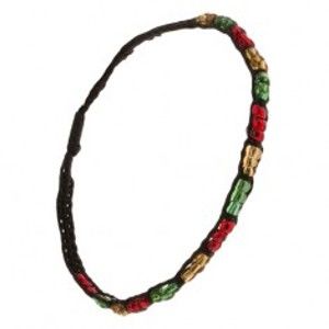 Šperky eshop - Korálkový náramok, farebné úseky, čierna šnúrka S18.29