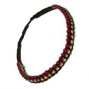 Šperky eshop - Korálkový náramok, žltá, červená a zelená línia, čierna šnúrka S19.05