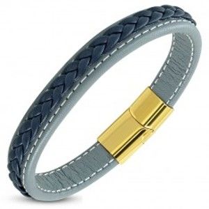 Šperky eshop - Koženkový náramok modrosivej farby - tmavomodrý pletenec, magnetické zapínanie SP15.06