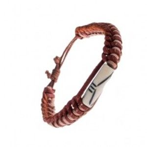 Šperky eshop - Kožený náramok - dvojfarebné prúžky, korálka s výrezmi AC4.01