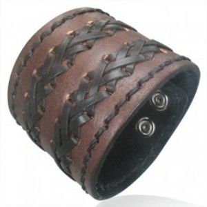 Šperky eshop - Kožený náramok s krížovým prešívaním - hnedý U13.3