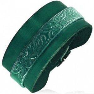 Šperky eshop - Kožený náramok s kvetinovým vzorom - zelený Q13.3