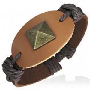 Šperky eshop - Kožený náramok so šnúrkami - ovál s nitom U14.7