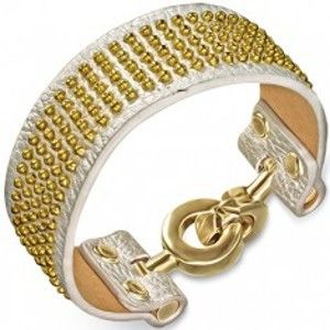 Šperky eshop - Kožený náramok striebornej farby s guličkami a kruhovým zapínaním X37.18