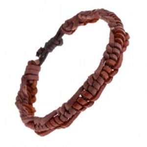 Šperky eshop - Kožený pletenec na ruku - karamelové a ružovo-hnedé prúžky AC6.12
