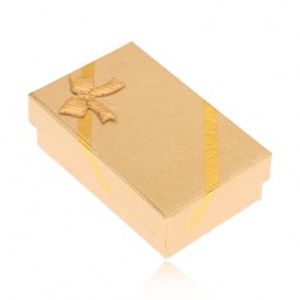 Šperky eshop - Krabička na náušnice a prsteň, vzhľad tkaniny zlatej farby, mašľa S88.16