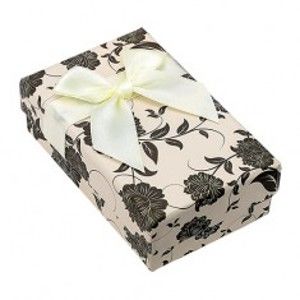 Šperky eshop - Krabička na set alebo retiazku, béžovo-čierna s motívom kvetov Y07.12