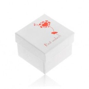 Krabička s perleťovo bielym povrchom, lesklé červené srdiečka, Best wishes