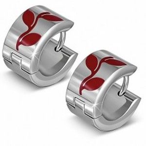 Šperky eshop - Kruhové náušnice z ocele s motívom červených lístkov AA37.18