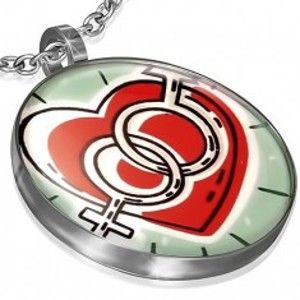 Šperky eshop - Kruhový prívesok z ocele - srdce so symbolmi muža a ženy X24.6