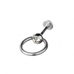 Šperky eshop - Labret z ocele - gulička, obruč a zirkón C32.1 - Dĺžka piercingu: 9mm