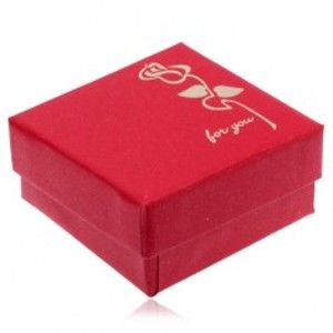 Lesklá červená darčeková krabička, zlatá ruža, nápis "for you"