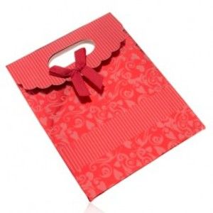 Šperky eshop - Lesklá darčeková taštička z papiera, tmavočervená, mašľa, výrez U22.15