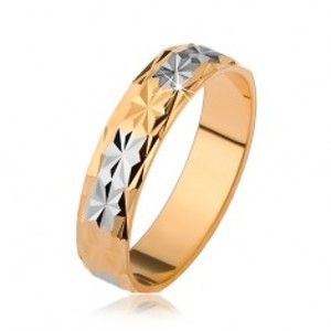 Šperky eshop - Lesklá obrúčka s diamantovým vzorom, zlatý a strieborný odtieň R25.31 - Veľkosť: 56 mm