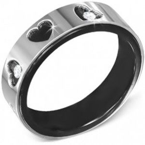 Šperky eshop - Lesklá obrúčka z chirurgickej ocele - čierne srdcia a zirkóny J2.14 - Veľkosť: 62 mm