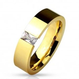 Šperky eshop - Lesklá oceľová obrúčka zlatej farby, vsadený obdĺžnikový číry zirkón, 6 mm M01.09 - Veľkosť: 70 mm