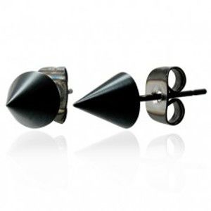 Šperky eshop - Lesklé čierne náušnice v tvare kužeľa z chirurgickej ocele, 6 mm W23.07