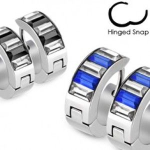 Šperky eshop - Lesklé kruhové náušnice z ocele - podlhovasté dvojfarebné zirkóny AA24.29 - Farba: Modrá