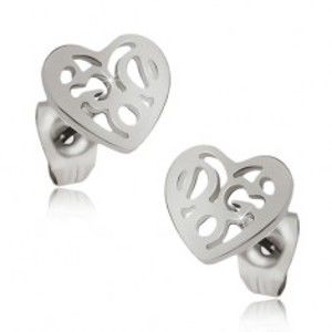 Šperky eshop - Lesklé náušnice z ocele - ozdobne vyrezávané pravidelné srdce  Q20.05