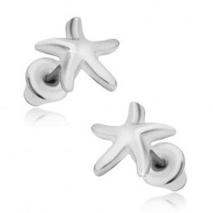 Šperky eshop - Lesklé puzetové náušnice, morské hviezdice striebornej farby S17.04