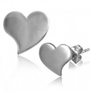 Šperky eshop - Lesklé puzetové náušnice z ocele - prehnuté srdce Q2.4