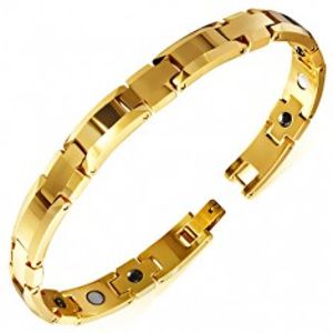 Šperky eshop - Lesklý náramok z wolfrámu zlatej farby, skosené okraje, magnetické guľôčky X27.4
