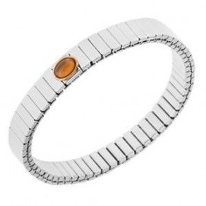 Šperky eshop - Lesklý oceľový náramok striebornej farby, strečový, oválny oranžový kamienok S84.12