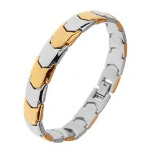 Šperky eshop - Lesklý oceľový náramok, Y - články v zlatom a striebornom odtieni Z23.08
