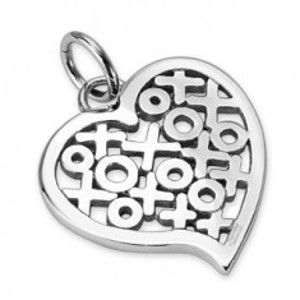Šperky eshop - Lesklý oceľový prívesok - srdce so vzorom kruhov a krížikov AB6.05