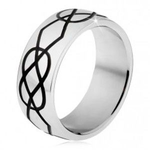 Šperky eshop - Lesklý oceľový prsteň, hrubšie čierne zárezy kosoštvorcov a sĺz BB15.05 - Veľkosť: 67 mm