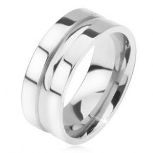 Šperky eshop - Lesklý oceľový prsteň, rovný povrch, zaoblený stredový prúžok BB8.19 - Veľkosť: 57 mm