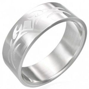 Šperky eshop - Lesklý oceľový prsteň s matným symbolom D12.16 - Veľkosť: 56 mm