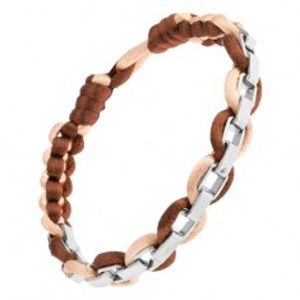 Šperky eshop - Lesklý pletený náramok dvoch farieb, hranatá oceľová retiazka SP50.19