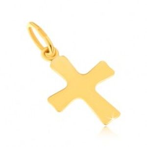Šperky eshop - Lesklý prívesok zo žltého 14K zlata - plochý malý kríž, mierne sa rozširujúce ramená  GG22.18
