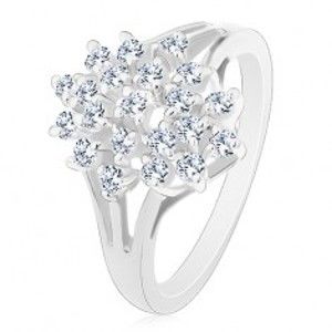 Šperky eshop - Lesklý prsteň - strieborná farba, rozvetvené ramená, číre okrúhle zirkóny AC18.22 - Veľkosť: 48 mm